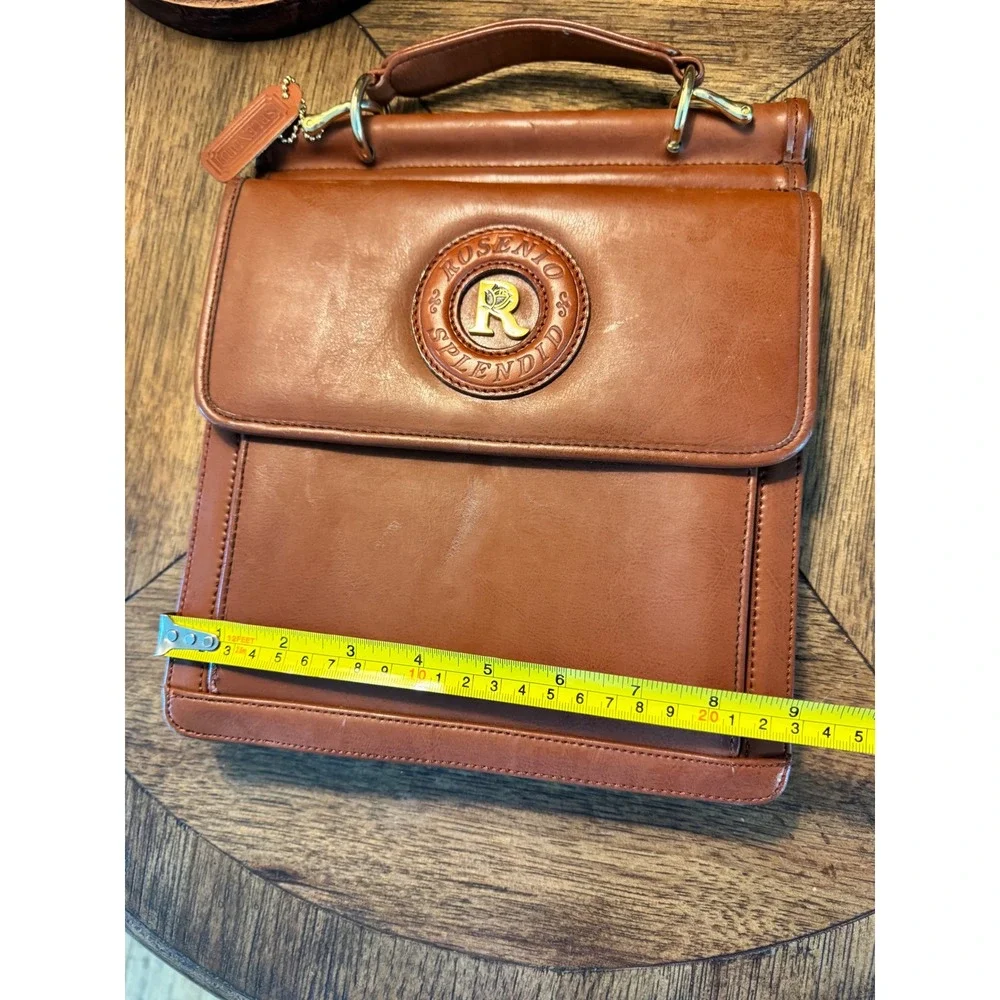 Rosenio Splendid Tan Leather Document Bag Portfolio Case Gold Rose Logo Vintage